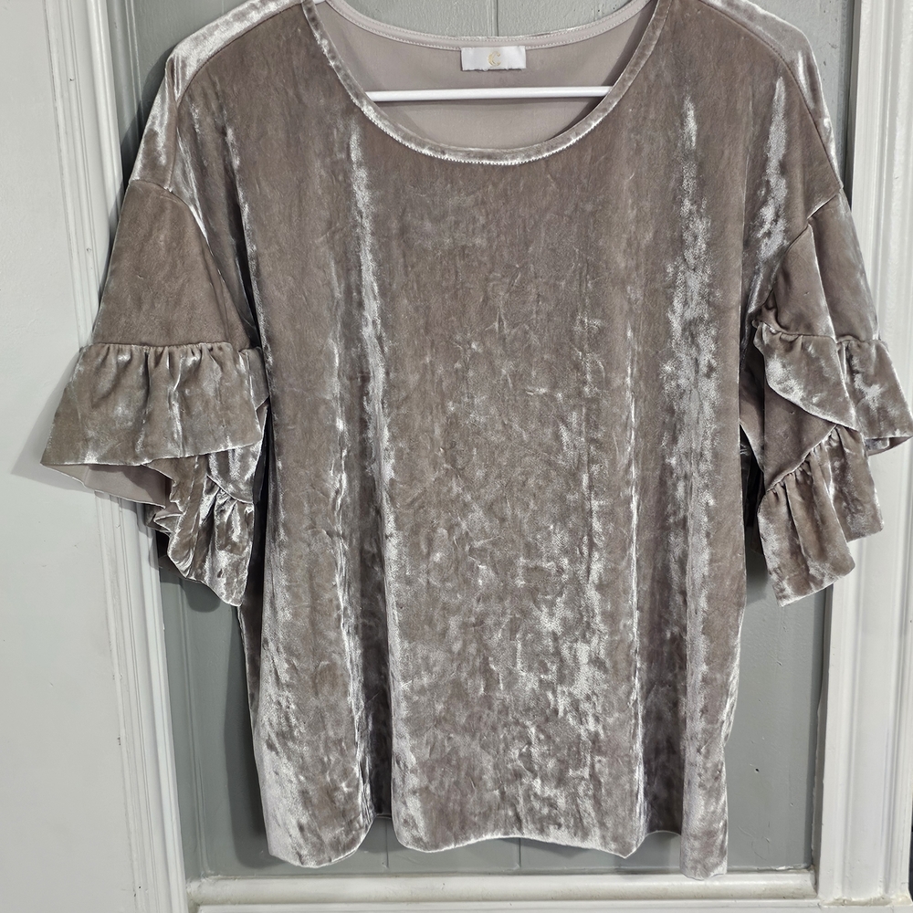 Charming Charlie Velvet Ruffle Sleeve Sweater - Silver